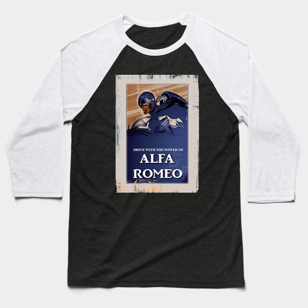 Alfa Romeo Vintage Poster Distressed type 1 Baseball T-Shirt by fmDisegno